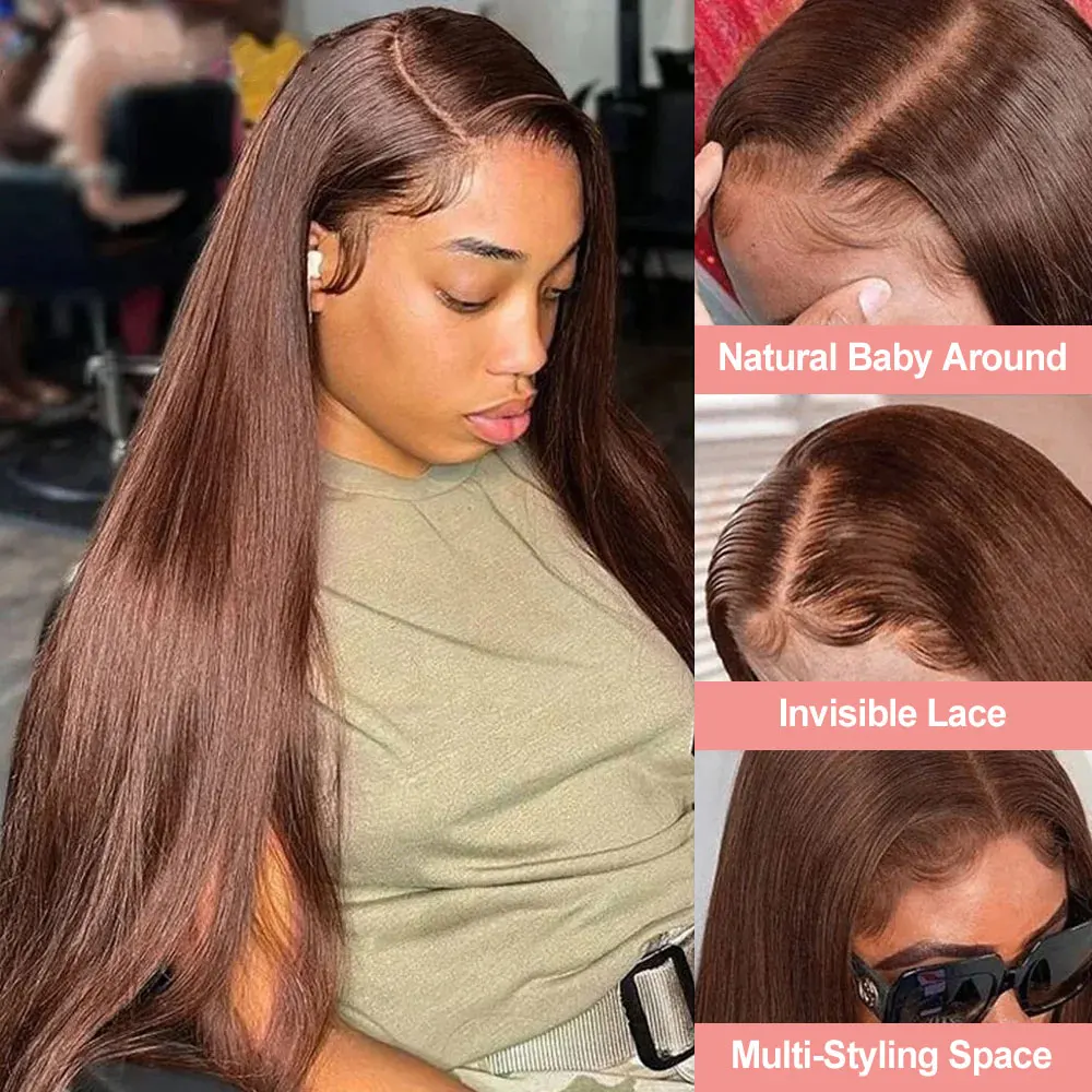 Human Hair Wig Hd Dark Chocolate Brown 13x4 Bone Straight Human Hair Lace Front Wig 13x6x1 Lace Frontal Wigs Pre plucked Colored Wig For Women