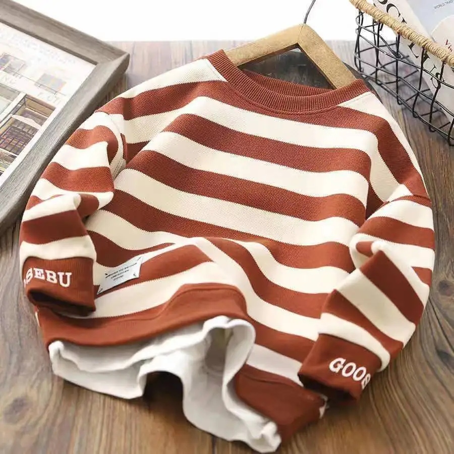 

Boys Striped Sweater Autumn And Winter 2023 New Baby Round Neck Pullover Top Loose And Fashionable children's bottom shirt Kids