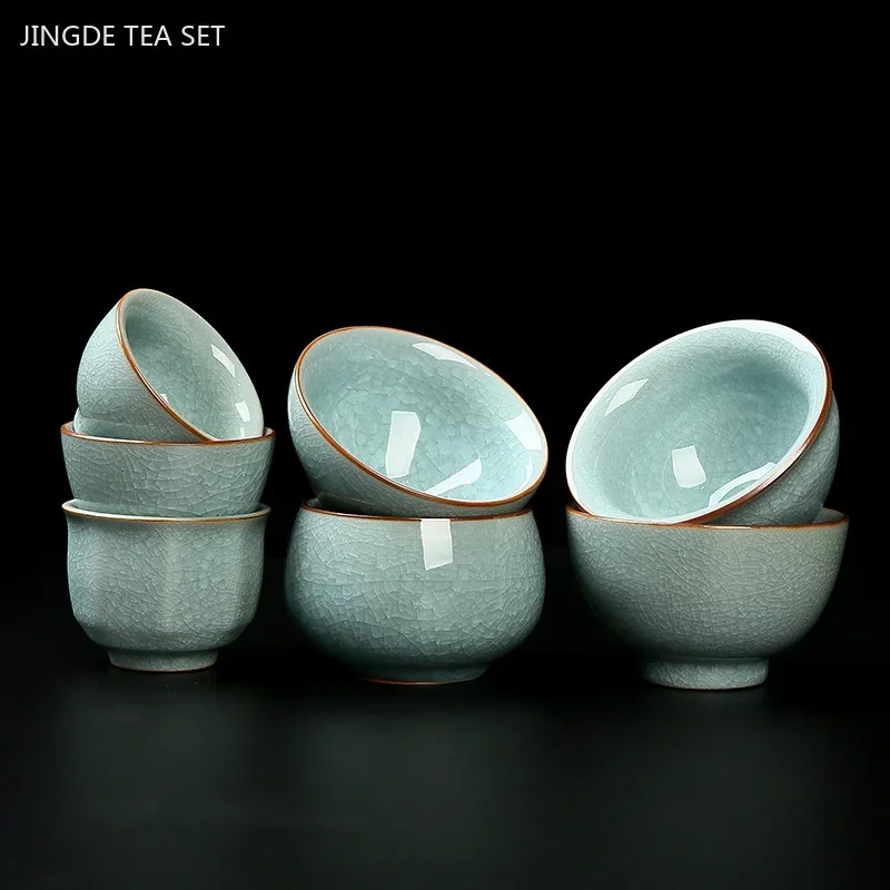 Ru Kiln Tea Set Teacup Cracked Glaze Ceramic Tea Cup High Quality Tea Ceremony Customized Gifts Household Teaware