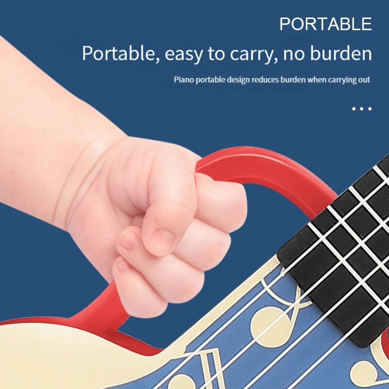 Children Toy Ukulele Musical Intrument Small Guitar 4 Strings Early Montessori Education Ukulele Toy for Kids Toddler Music Game 4