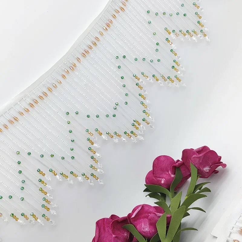 Tubo Di Vetro Lucido Con Frange Di Perline E Nappe, Nastro Da - Foto 12