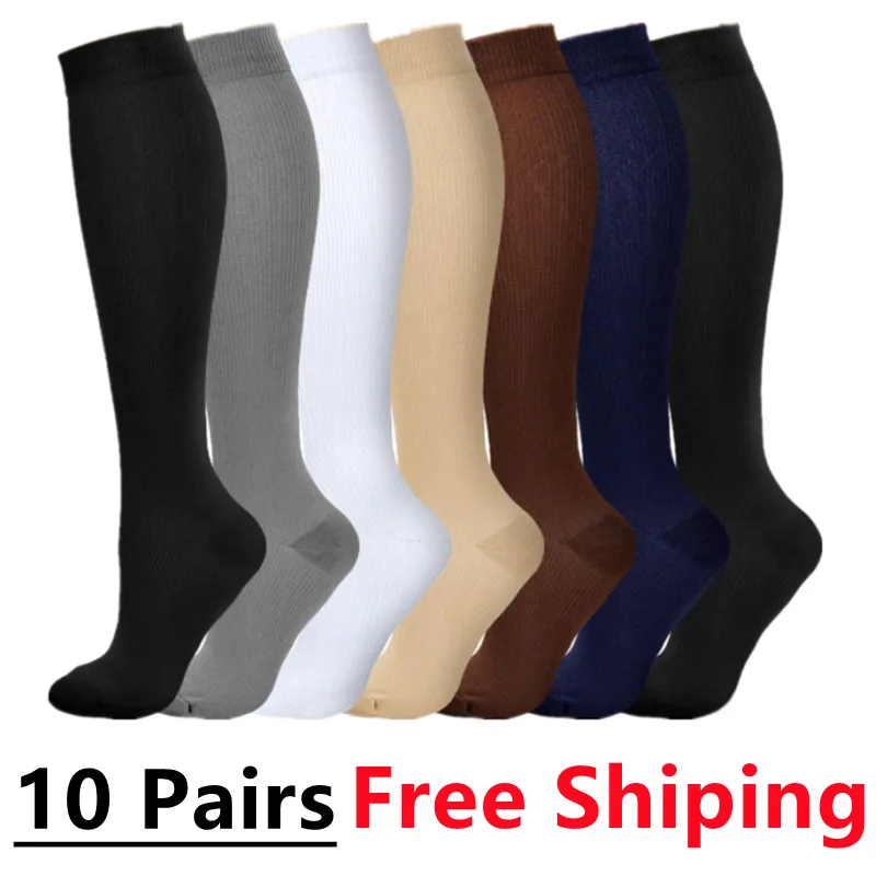 10 Pair Compression Stocking Women Men Knee High 30mmhg Edema Diabetes