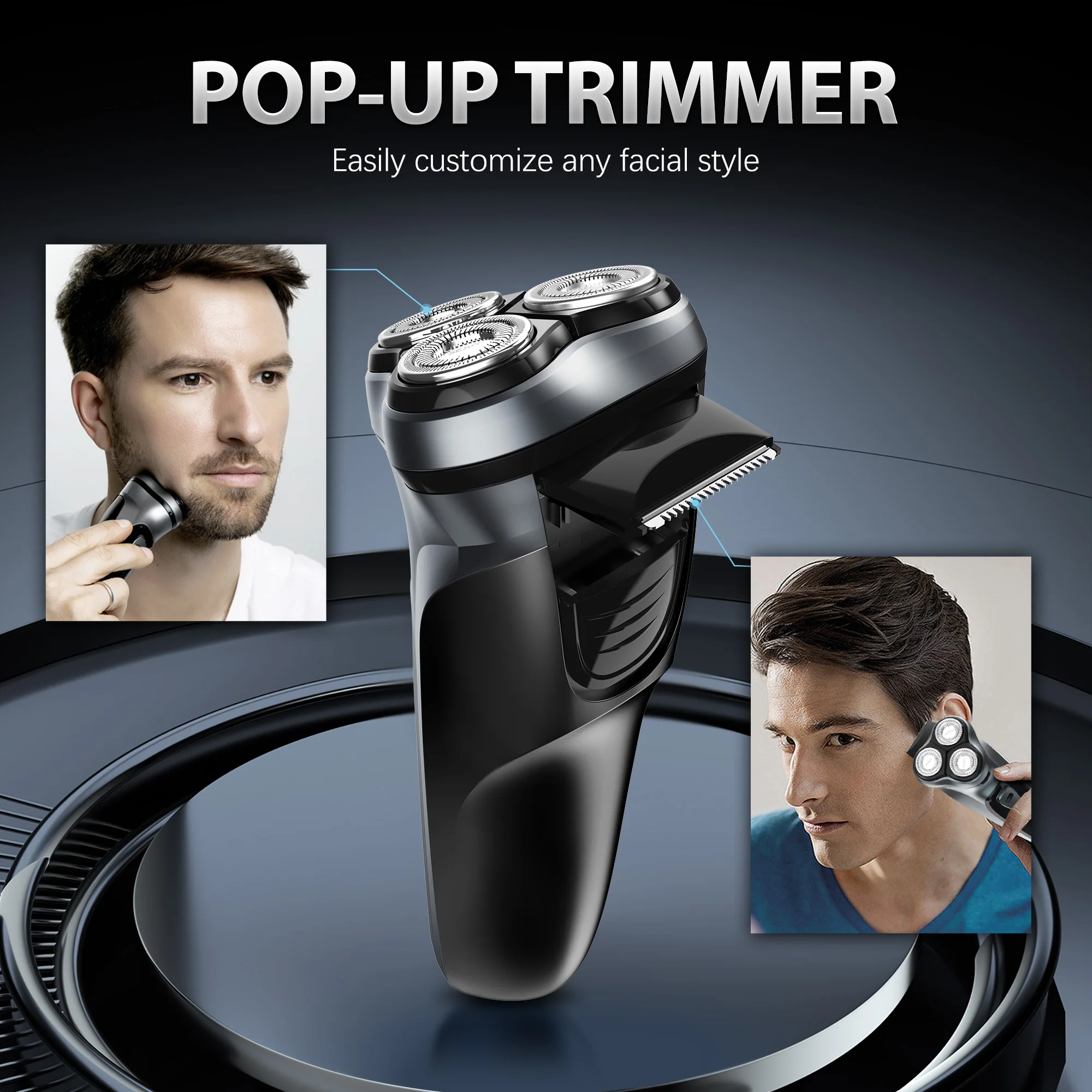 Sejoy 2 in 1 Electric Rotary Shavers 5W Razor Rechargeable Hair Trimmer Type-C 3D Floating Blade Washable Shaving Beard Machine 4