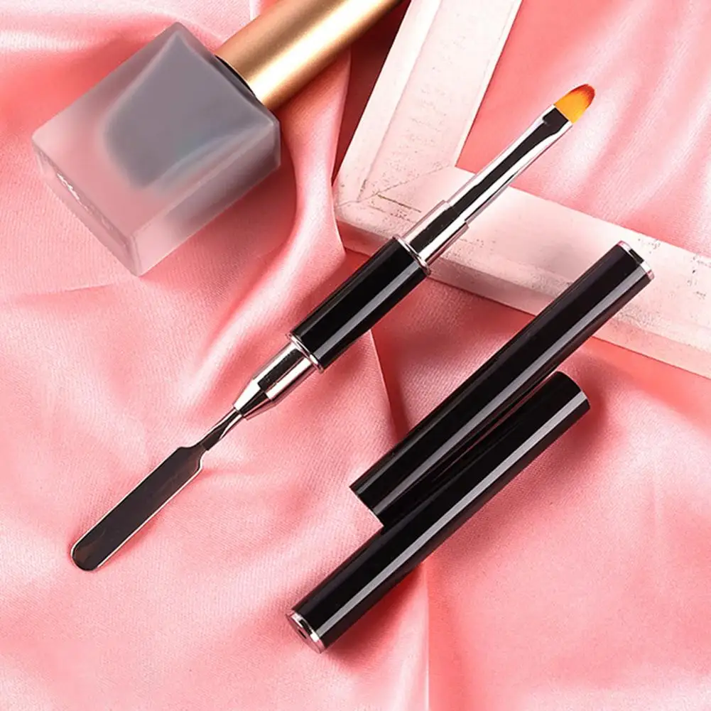 

Практичная ручка для ногтей мягкая на ощупь компактная ручка двойного использования для дизайна ногтей с отборной нейлоновой щетиной стальная ручка с нажимом для маникюрного салона