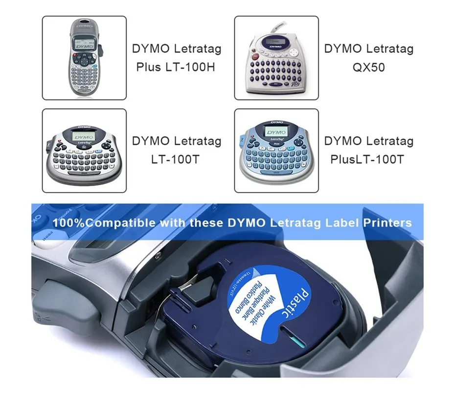 91201 91200 12mm *4m Compatible for DYMO Letra Tag Label Tape 12267 18771 91202 91203 91204 91205 Plastic Label Printer Sticker