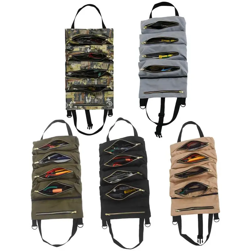 Tool Roll Bag Heavy-Duty Large Canvas Roll Up Tool Bag Organizer Multi Purpose Tool Organizer For Car Pliers Electrician Tools