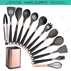 Premium Non - Stick Silicone Kitchen Utensil Set with Gold - Plated Handles (B012 - 1)