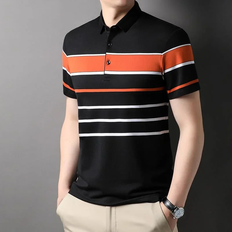 

Top Grade Yarn-dyed Process Cotton Stripped Fashions Casual New Polo Shirt For Men Summer Luxury Short Sleeve Tops Men Clothing