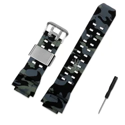 Camouflage Resin Rubber TPU Sport Watch Band Bracelet for Men - Waterproof and Durable (Camou black silver)