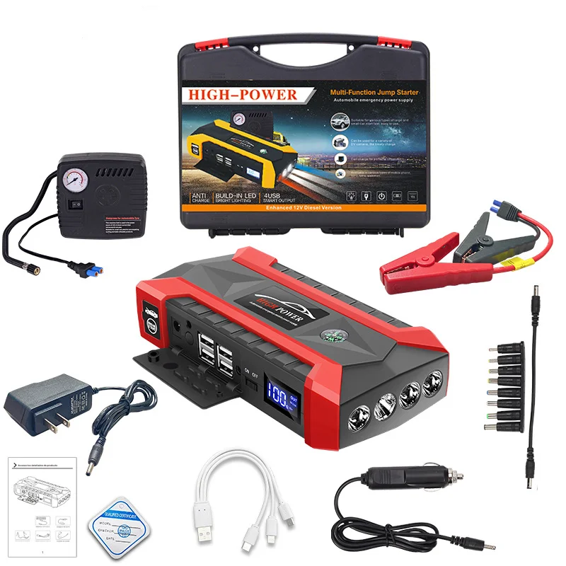 

89800 MAH Car Power Bank Jump Starter Air Compressor Portable Multifunction 12V High Power Jump Starter With Tire Inflator
