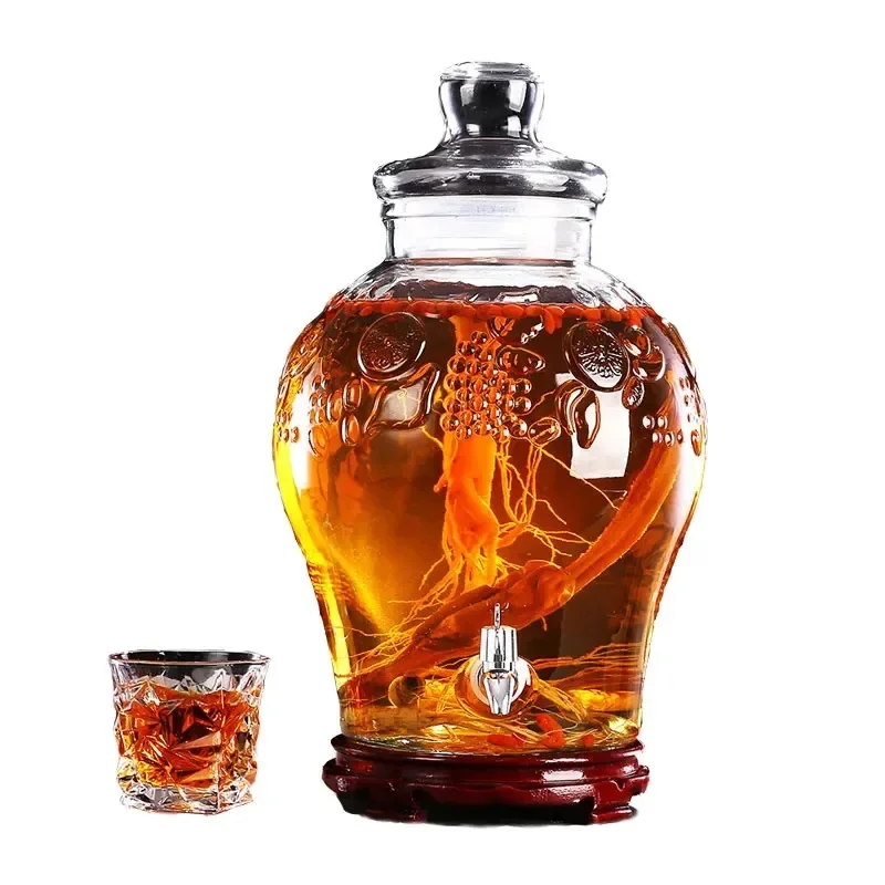 

Empty Thick Glass Enzyme Barrel Wine Jar With Tap Non-lead Glass Fruit Traditional Chinese Medicine Alcohol Bottles 2.5L