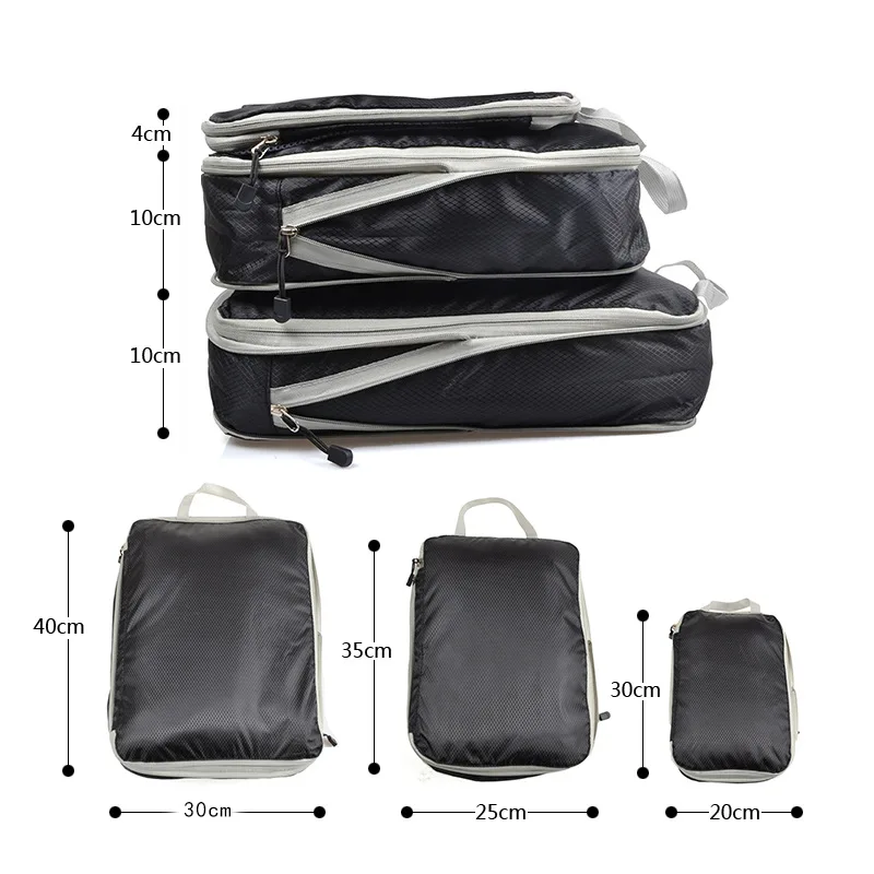 3 Pcs Travel Storage Bag Compressible Packing Cubes Nylon Portable with Handbag Luggage Organizer Foldable Waterproof