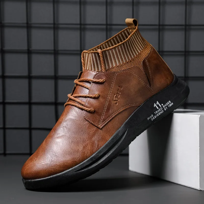 Waterproof Martin Boots Men Leather Shoes Casual British Style Ankle Boots Outdoor Comfortable Black Boots Botas Hombre