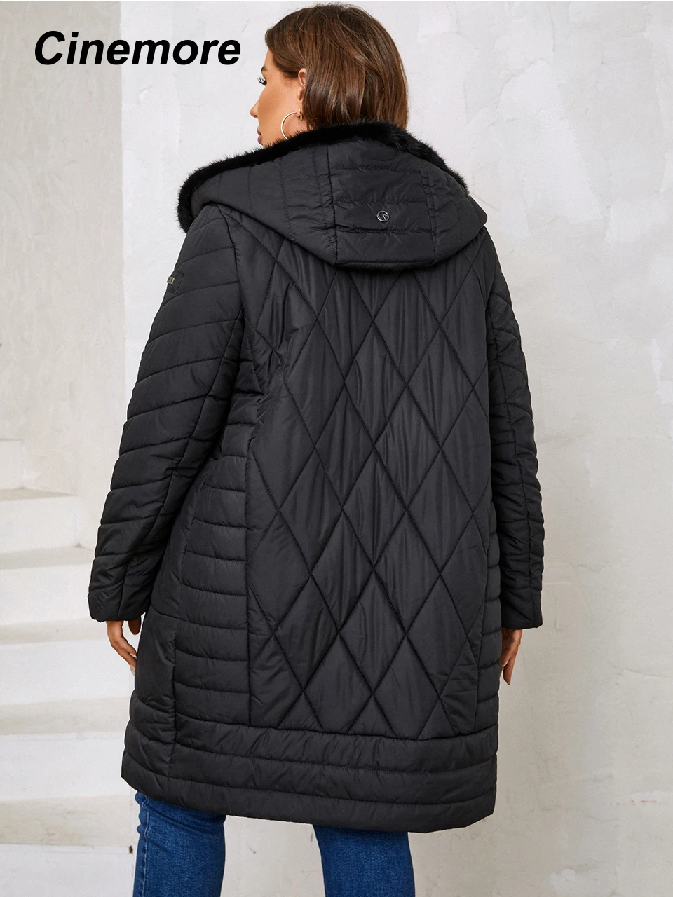 Cinemore 2023 Winter Jacket Women Fur Collar Hooded Fur Edge Tops Women's Coat Windproof Plus Size Parkas Warm Padded Overcoat