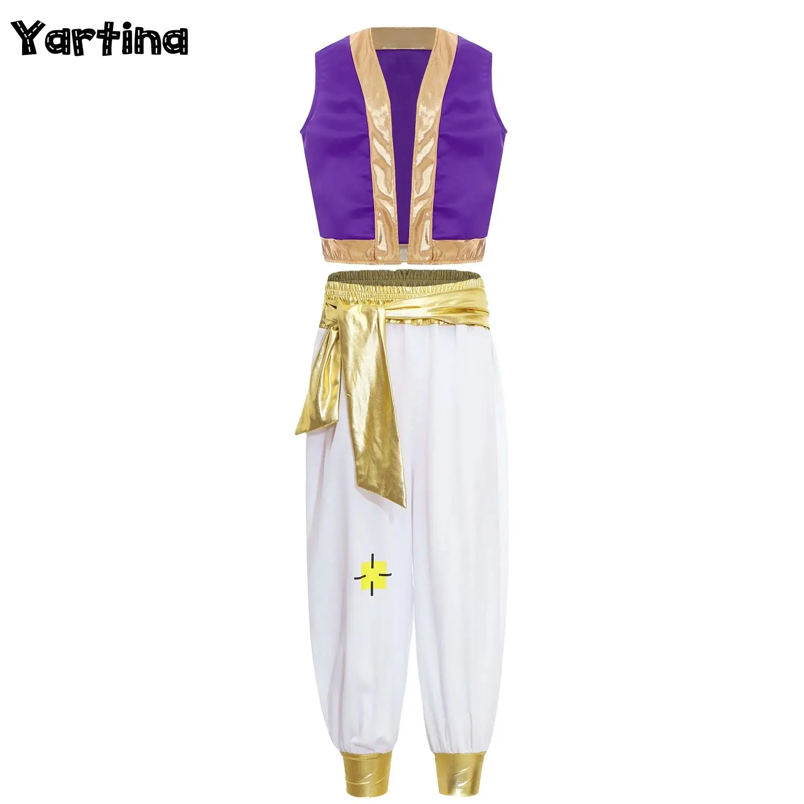 Kids Boys Arabian Prince Character Halloween Cosplay Party Costume Role Play Outfits Loose Vest And Pants Set 2Pcs