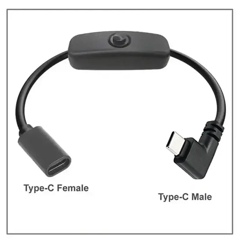 USB-C Extension Cable with On/Off Switch, 90-Degree, 35cm