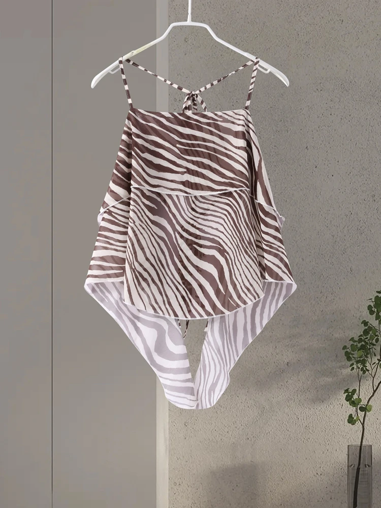 Transparent Gedruckt Halter Top Rock Anzüge Frauen Sexy Ärmellose Backless Lace Up Unregelmäßige Tops Lange Röcke Chic Dame Beachwear – Detail 3