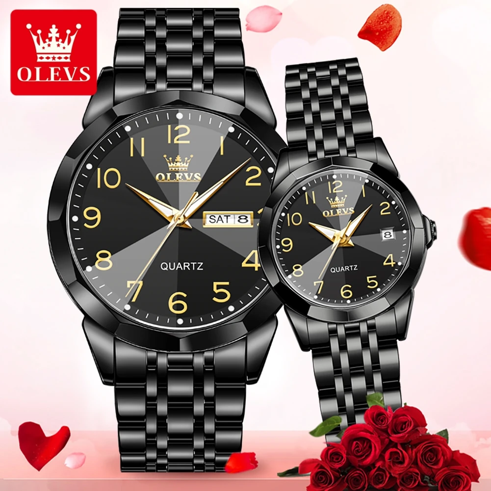 OLEVS 9970 Couple Watch Classic Digital Dial Stainless Steel Rhombus Mirror Luxury Quartz Watches Men Women Lover's Gift quartz watch digital watch digital wristwatch fashion couple watches