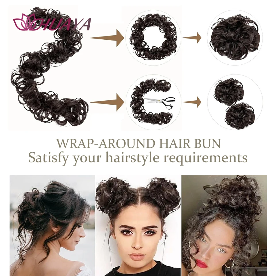 Synthetic Wavy Curly Elastic Hair Band Women's Wavy Hair Buns Long Chignon Black Brown Buns Hairpiece For Women