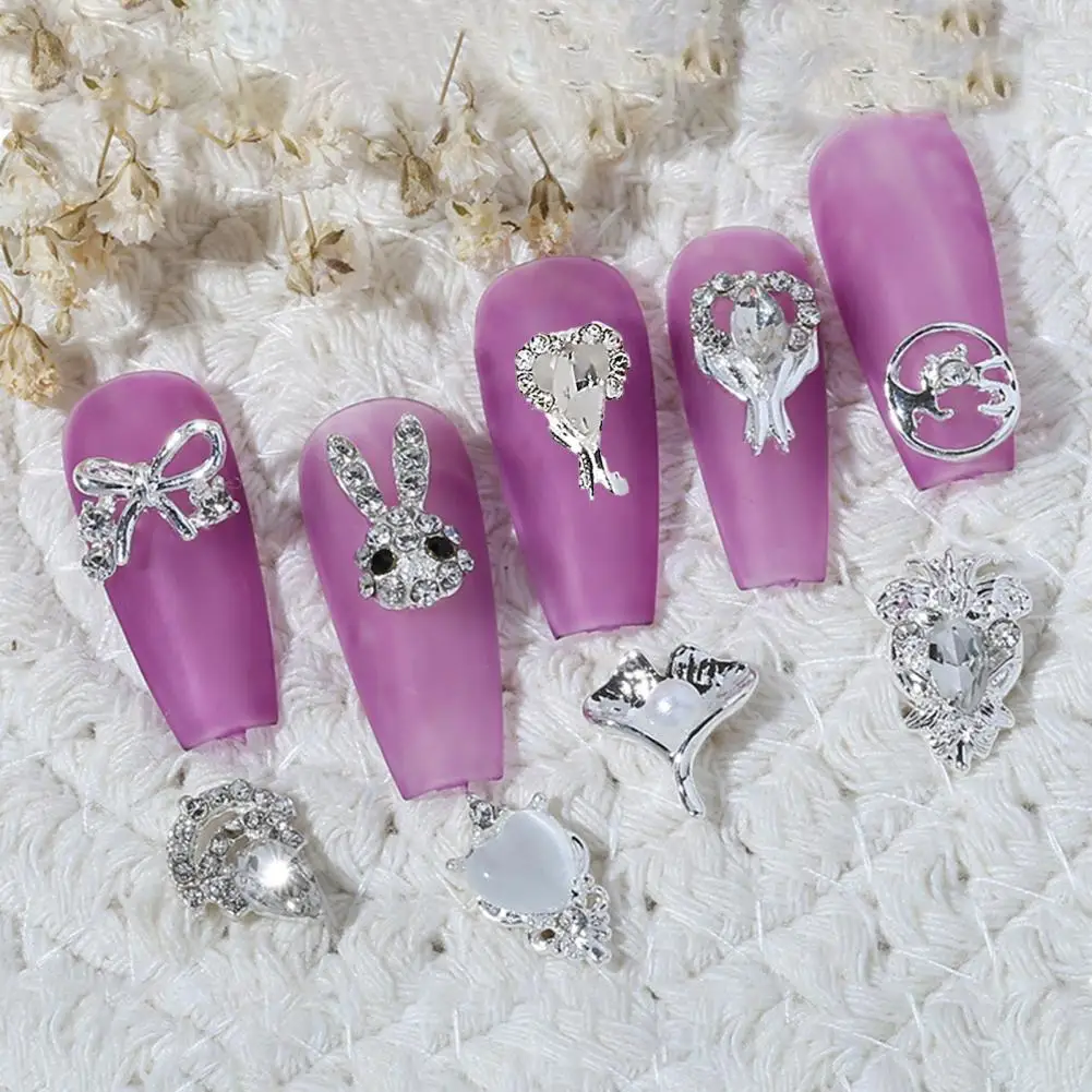 

10Pcs Nail Art Alloy 3D Shining Non-falling Sparkling DIY Mini Nail Art Decoration Silver Bow Ornament Nail Salon Supply 네일파츠