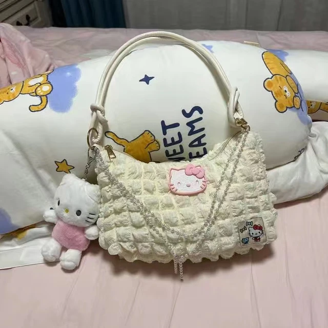 16cm Sanrio Hello Kitty Contrast Color Shoulder White Black Bag Pearl Chain  Handbag Fashion Underarm Bag Girl Tote Shoulder Bag - AliExpress