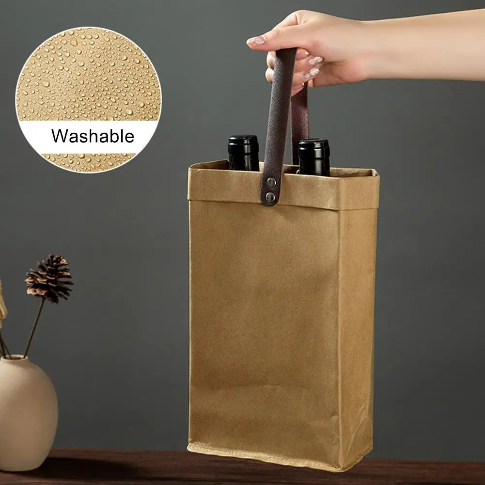 

Wine Bottle Packaging for Parties Eco-friendly Vintage Wine Gift Bag Handbag Set for Travel Shopping Waterproof Washed Kraft