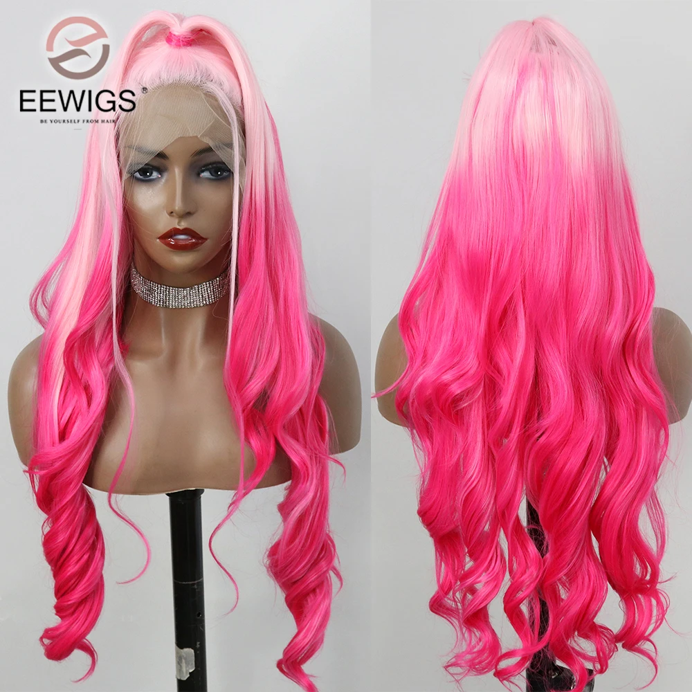 

Loose Wave Synthetic Light Ombre Pink Lace Front Glueless Wig Heat Resistant Middle Part Party Cosplay Wigs For Women