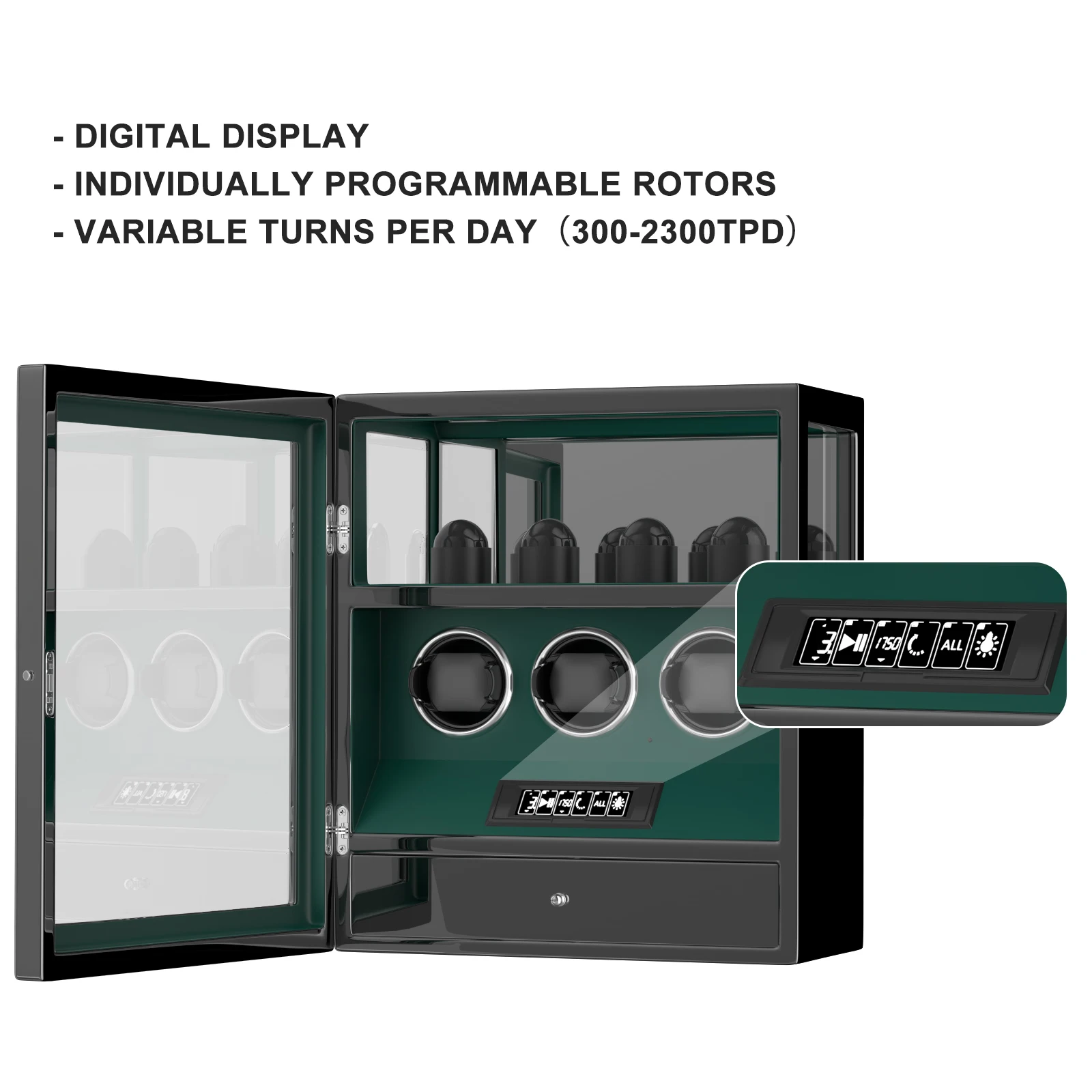 Sd97385c52af6423fbb2c1fcc67a45518u Fingerprint Unlock Automatic Watch Winder 3 Slots Display and Jewelry Storage Drawer Remote Control Watch Safe Box