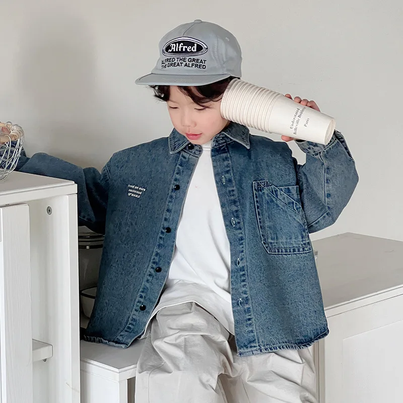

2024 ZOETOP Korean Spring Autumn School Boy Denim Coats Children Boy Single-breasted Jacket Tops Junior Boy Casual Outwears