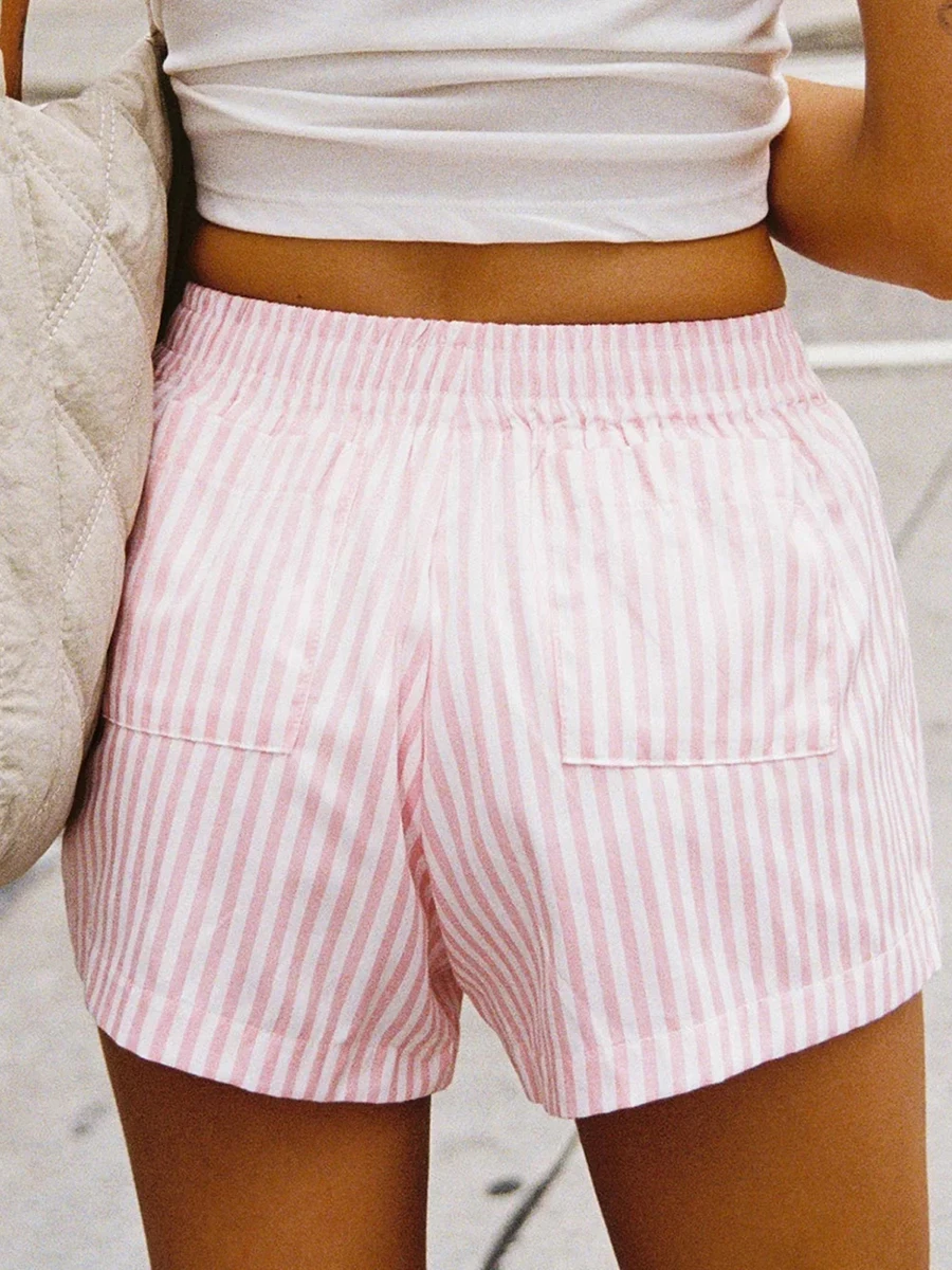 

Women Striped Shorts Summer Beach Boxer Elastic Comfy Pajama Shorts Pj Bottoms Sleep Lounge Casual Shorts Sleepwear