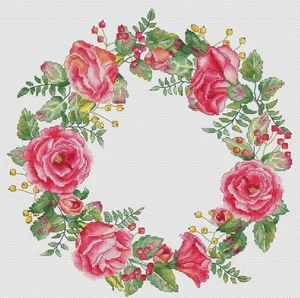Rose Wreath Cross Stitch, Ecological Cotton Thread Embroidery, Home Decoration, Hanging Painting Gift, 46-45