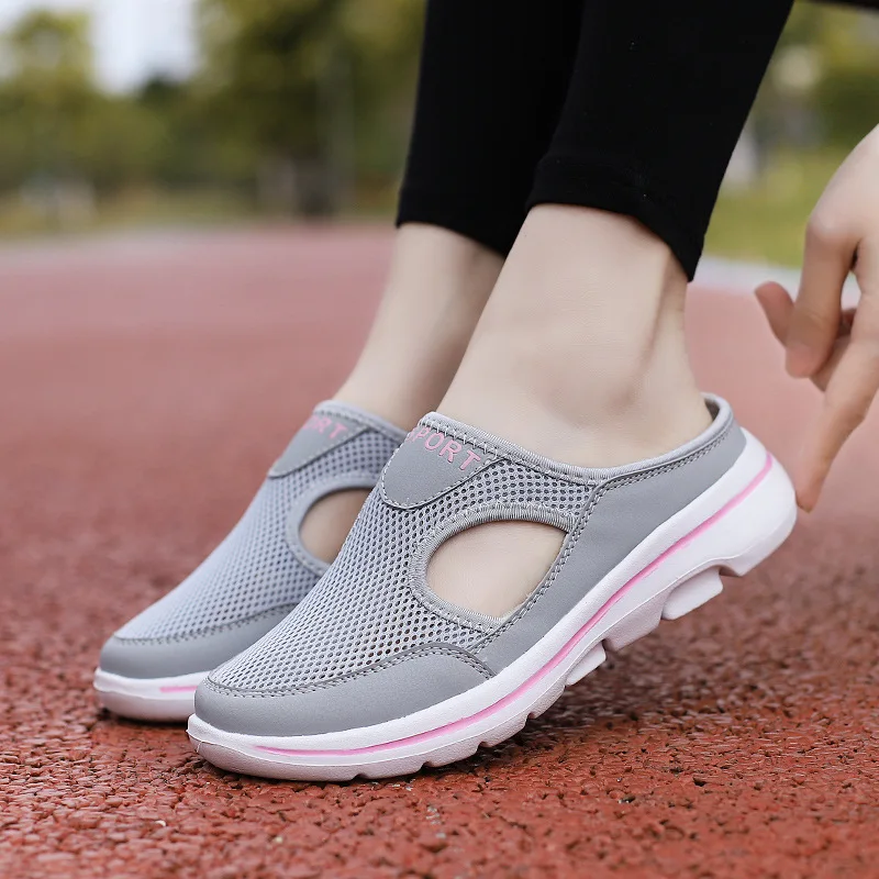 

Slippers For Women Mesh Fabric Breathable Casual Shoes Comfortable Flat Bottomed Shoes Outdoor Slip-on Sandals Half Slipper
