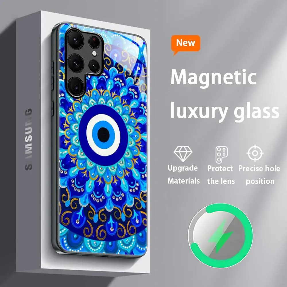 Design Blue Evil Eye Phone Case with Glass Magnetic Back