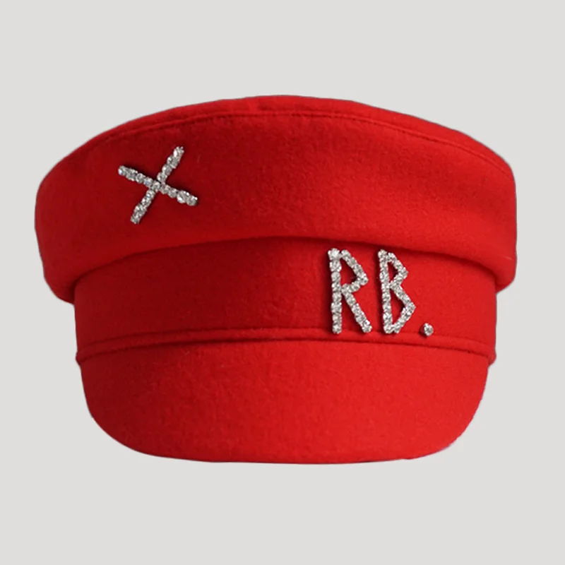 Cotton Newsboy Cap Autumn Winter Women Wool Diamond Letter Caps Baker Boy Cap S-XL