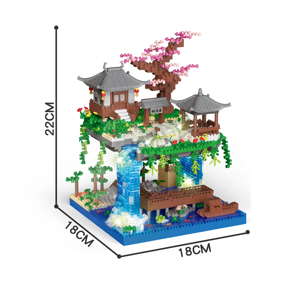 thumbnail image 1 of Juego de bloques de construcción de microladrillos con temática del lago Taohuatan, juguetes creativos para adultos, modelo de paisaje chino único, ladrillos con luz LED, 1 of 5