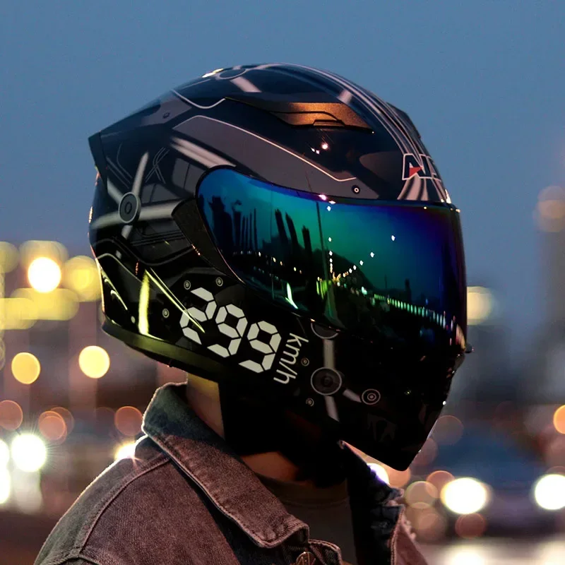 thumbnail image 1 of Casco de motocicleta AIS con certificación DOT, casco integral para hombre, doble lente de color, capacete para motocicleta, casco para motocicleta BMW, 1 of 5