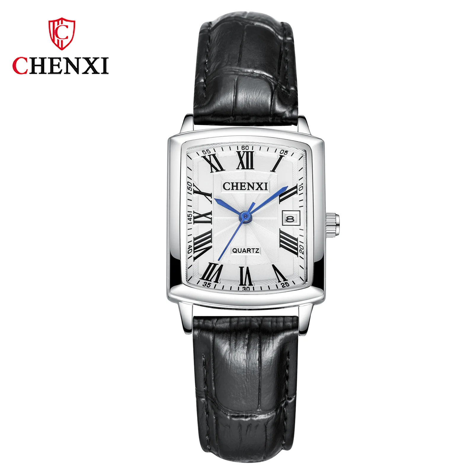 CHENXI 079A Fashion Couple Quartz Watch Elegant Square Dial Waterproof Calendar Leather Strap Men's and Women's Date Watch Gift