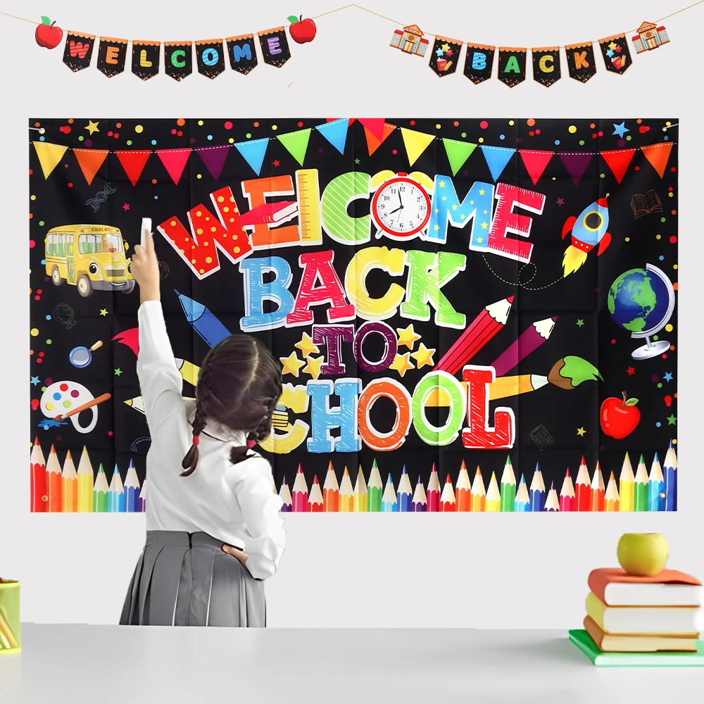 

Welcome Back To School Party Photography Backdrops First Day of School Banner Class Online Teaching Background Classroom Decor