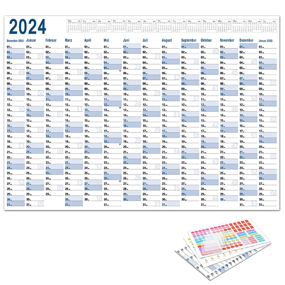 2024 Blue Paper Wall Hanging Calendar Daily Plan To Do List Schedule Memo Stationery Home Office School Supplies 2024 business office desk cartoon calendar ornaments table tabletop small time schedule home decor desktop supplies decorative