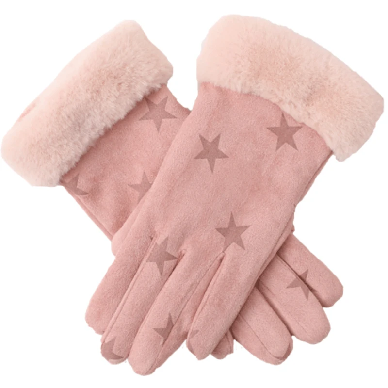 

[New] Gloves Winter Woman Plus Fleece Thickened Warm Lovely Suede, Ladies Riding Cold Riding Windproof Touch Screen