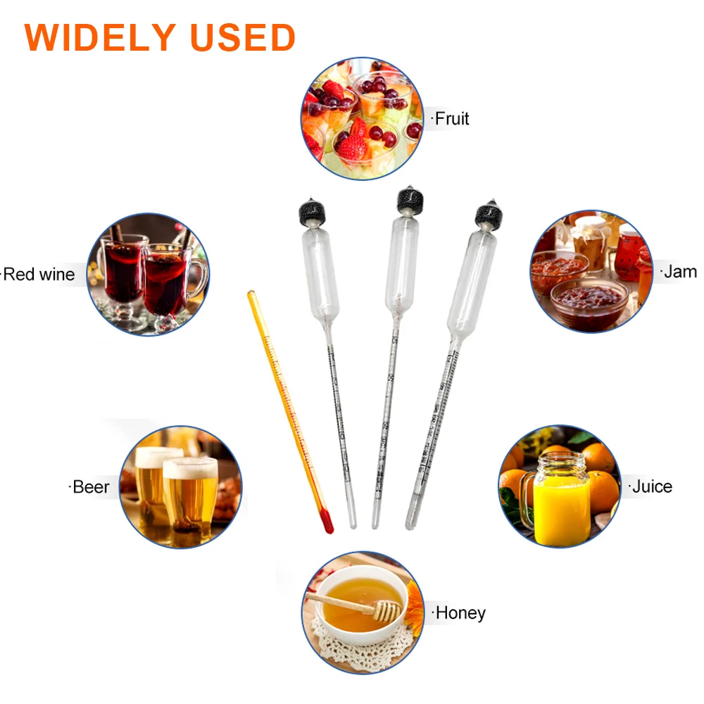 Vodka Whiskey Alcohol Wine Hydrometer Meter In Wooden Box Alcoholmeter Concentration Meter (0-40%, 40-70%, 70-100%) alcohol meter