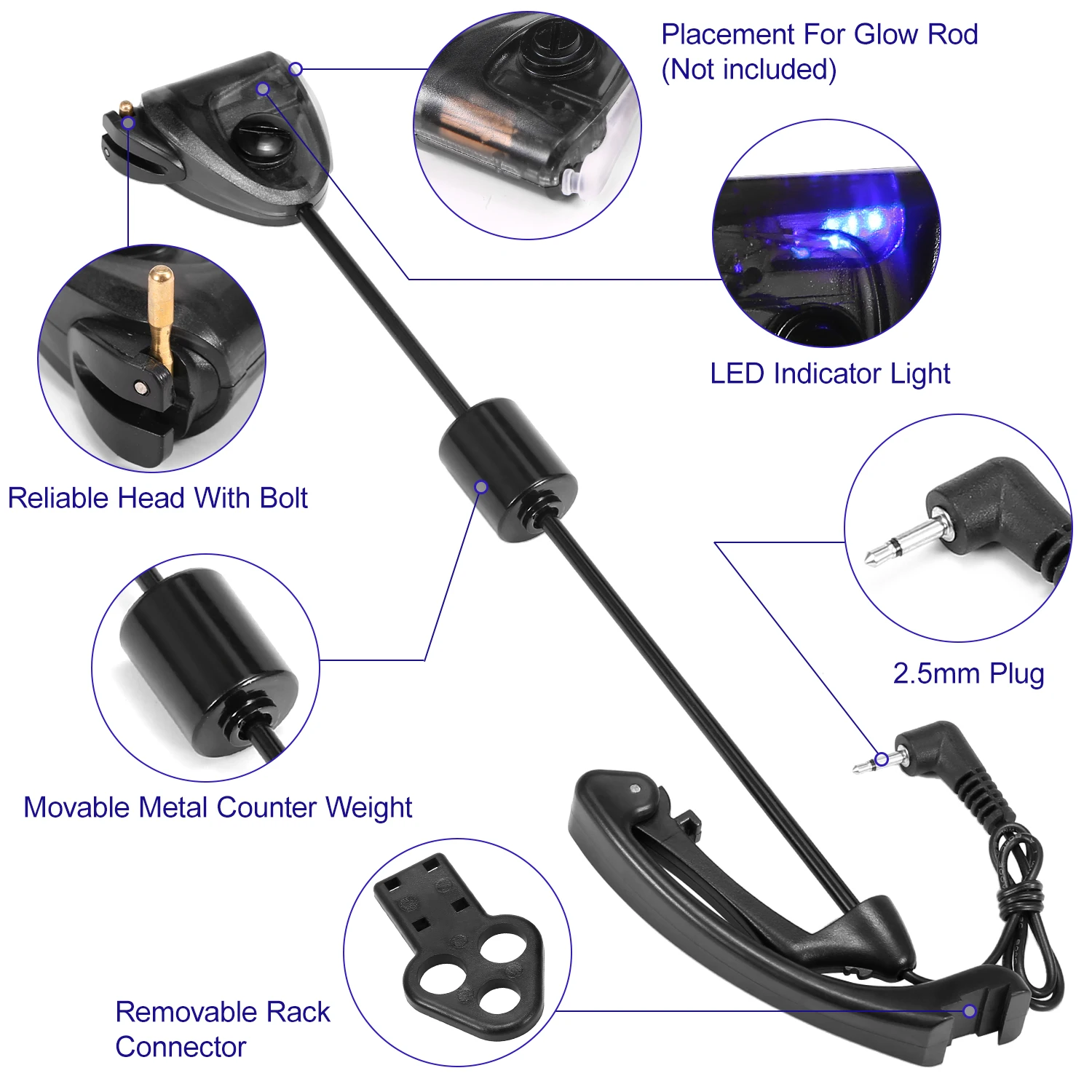 Lixada Fishing Swinger Set Carp Fishing Bite Indicator Swinger Digital Fishing Alarm LED Bite Indicator Illuminated Swinger Fish