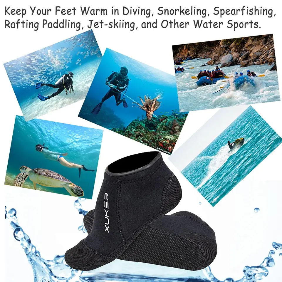FakeFace Calzini In Neoprene Da 3 Mm Per Immersioni E Sport Acquatici - Unisex, Antiscivolo, Taglia XL (Nero)