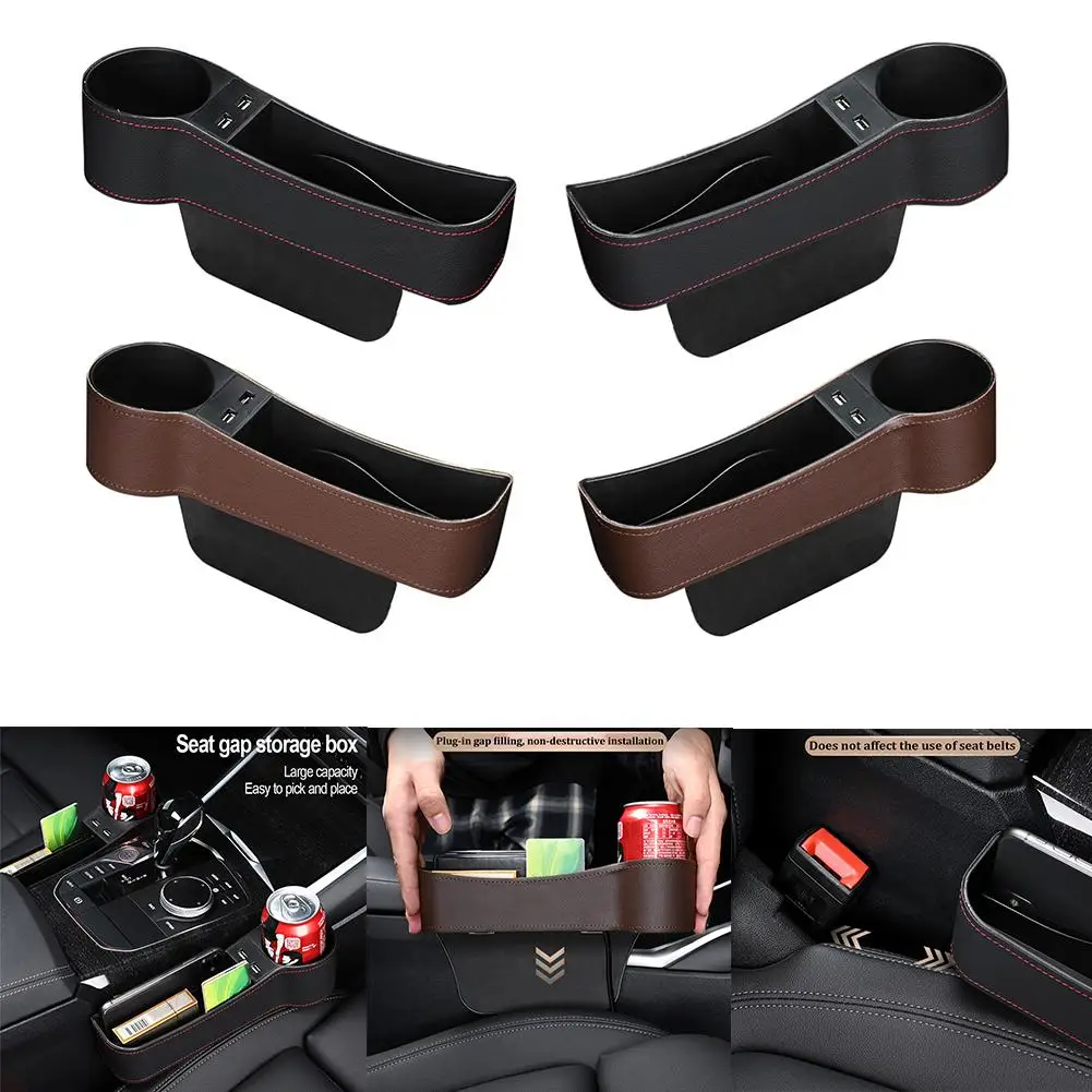 

Universal Car Seat Gap Filler Catcher Organizer Console Side Pocket Storage Box Case Dual USB Charger Cup Holder Auto Stowing
