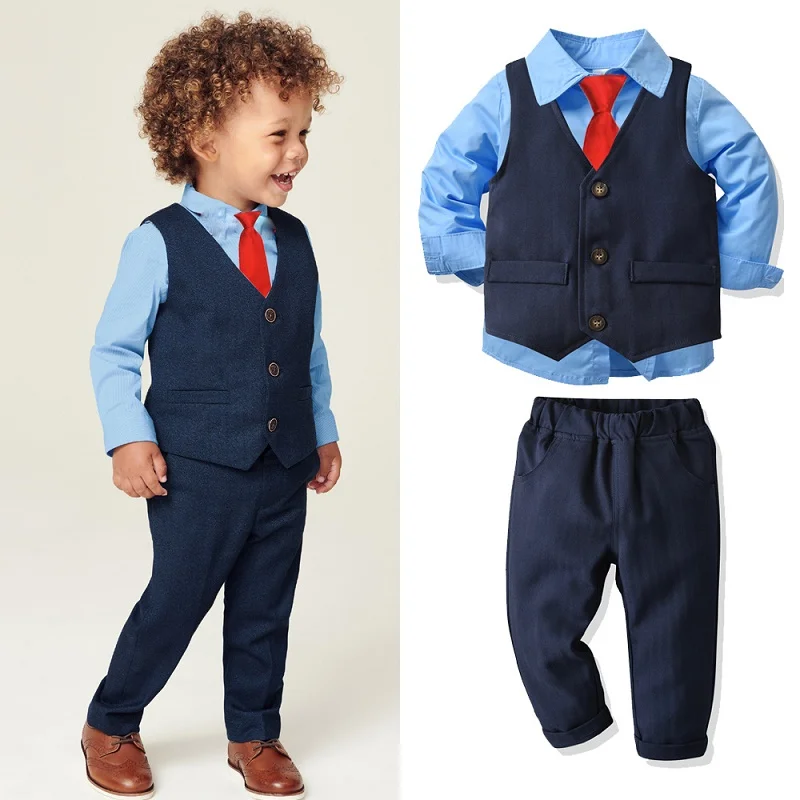 New Gentleman Baby Boy Clothing 4 Pcs Set Butterfly Bowtie Waistcoat Shirt Pants Christmas