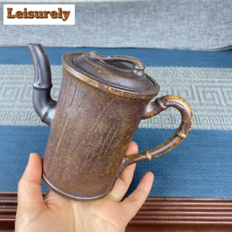 330ml Yixing Purple Clay Teapot Handmade Bamboo Joint Pot Raw Ore Wood-fired Porcelain Mud Tea Brewing Kettle Strainer Zisha Cha