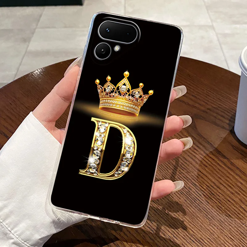 Transparent TPU Soft Phone Case with A-Z Letter Crown Pattern - Shockproof and Fashionable Design