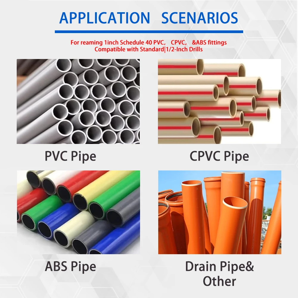 PPR200 PVC Pipe Reamer Fitting Saver 2 & 1-1/2 Inch Head For Schedule 40 PVC Pipe CPVC & ABS Drain Pipe with 3/8-Inch Hex Shaft 3