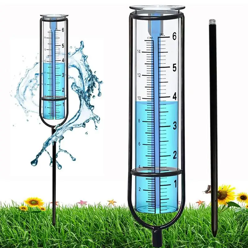 Outdoor Rain Gauge Detachable Clear Glass Tube 6 Inch Precipitation