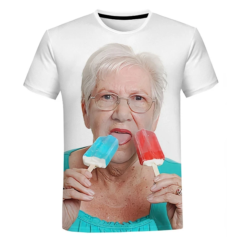 2023 Summer Creative Funny Ladies Licking Red Popsicle 3D Printed T-Shirt Cute Granny Funny Popsicle T-Shirt Casual Loose Tops 6